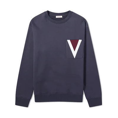 Valentino Navy Blue Casual Slim Fit Crewneck Logo Sweatshirt 4V3MF26W9Y1598