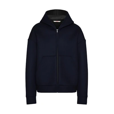 Valentino Navy Blue Oversized Hoodie Jacket with Studded Zipper VCIK512KA598