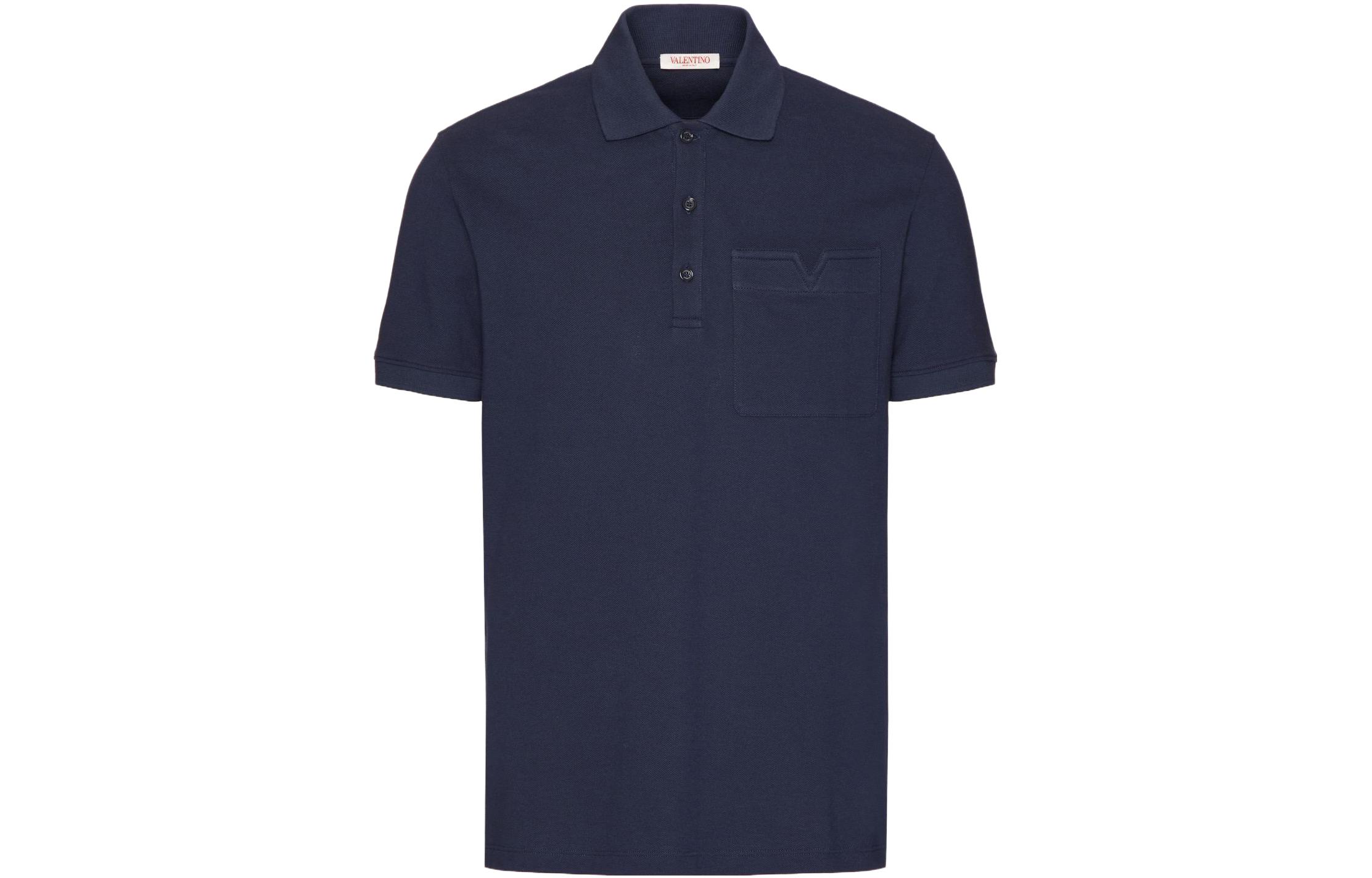 Valentino Navy Blue Solid Logo Relaxed Fit Polo Shirt for Men. 4V3MH03C9WP-598