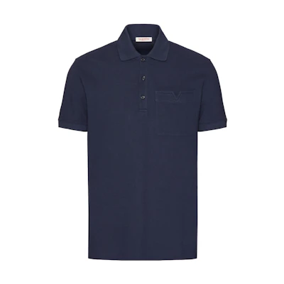 Valentino Navy Blue Solid Logo Relaxed Fit Polo Shirt for Men. 4V3MH03C9WP-598