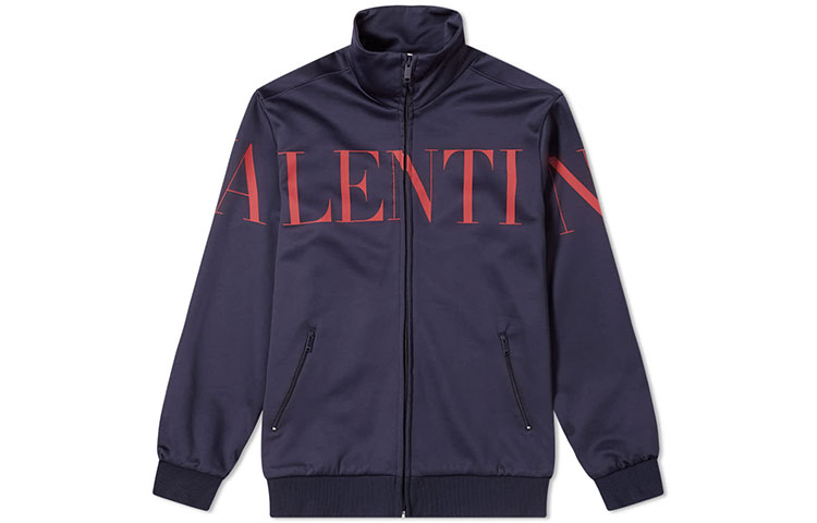 Valentino Navy Logo Pattern Long Sleeve Zip-Up Jacket SV0MF07X5RSI52