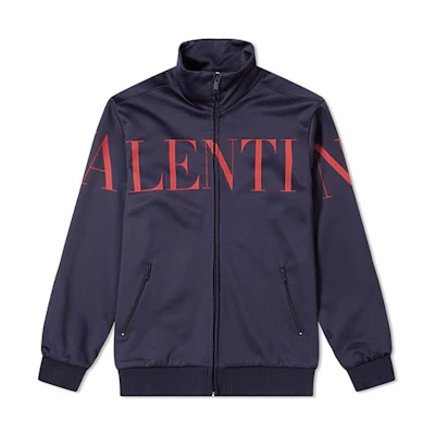 Valentino Navy Logo Pattern Long Sleeve Zip-Up Jacket SV0MF07X5RSI52