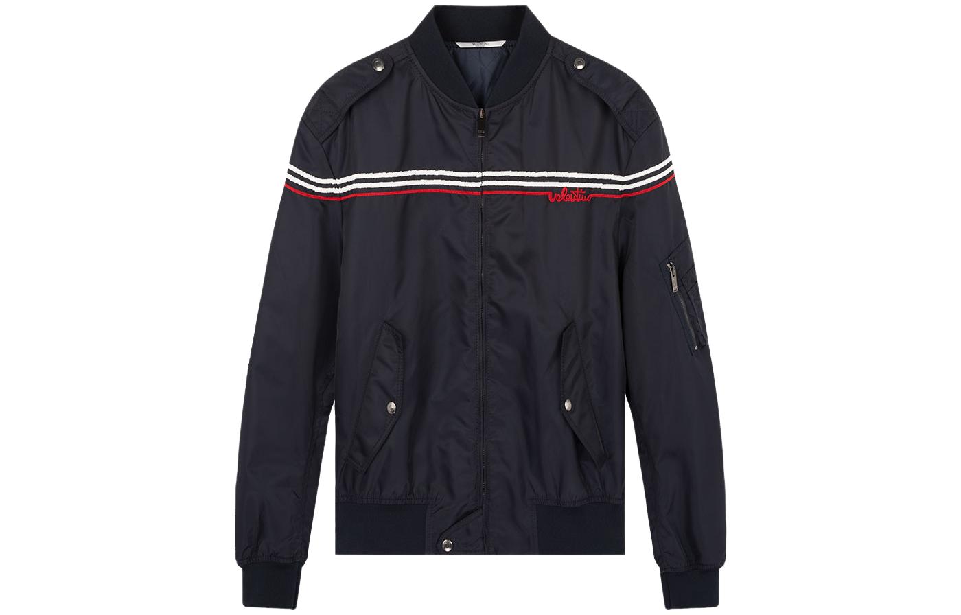 Valentino Navy Striped Embroidered Baseball Zip Jacket TV3CIF1561L-598