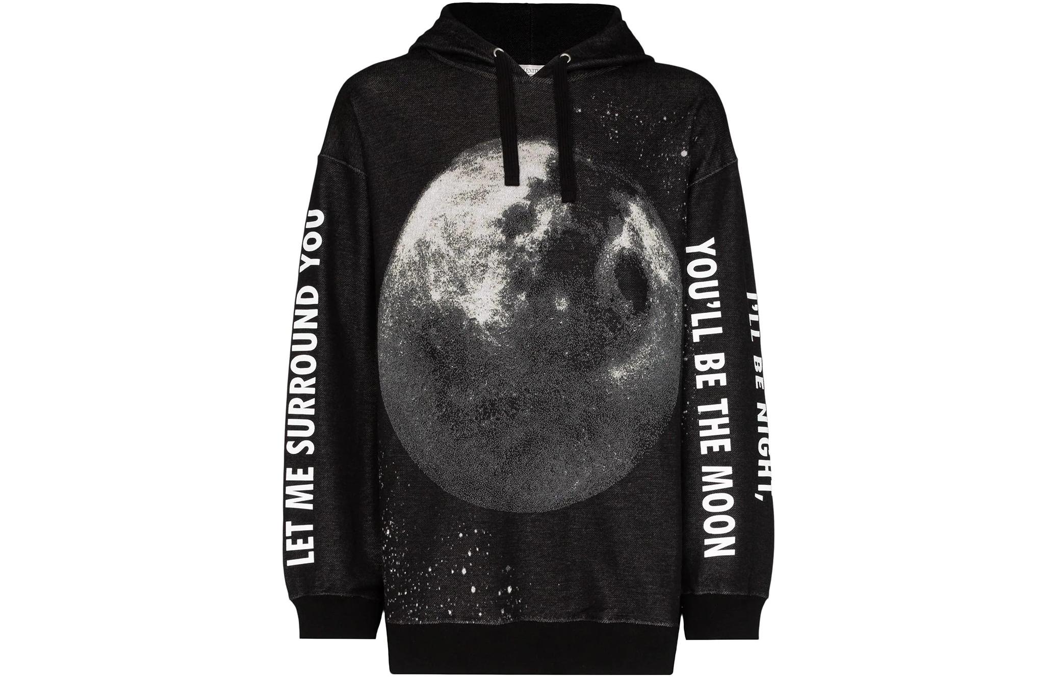 Valentino Oversized Moon Letter Print Hoodie Black VMF10C61714E