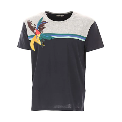Valentino Parrot Print Crew Neck Short Sleeve T-Shirt Black MV3MG07V46R467
