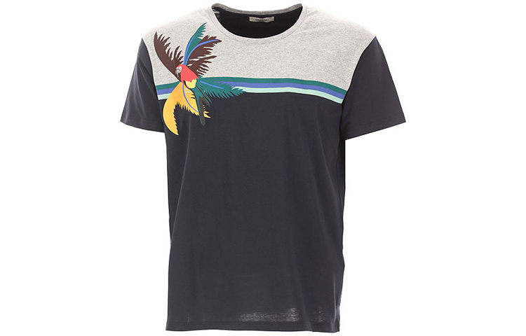 Order Valentino Kaos Hitam Lengan Pendek Leher Bulat Motif Burung Nuri. MV3MG07V46R467