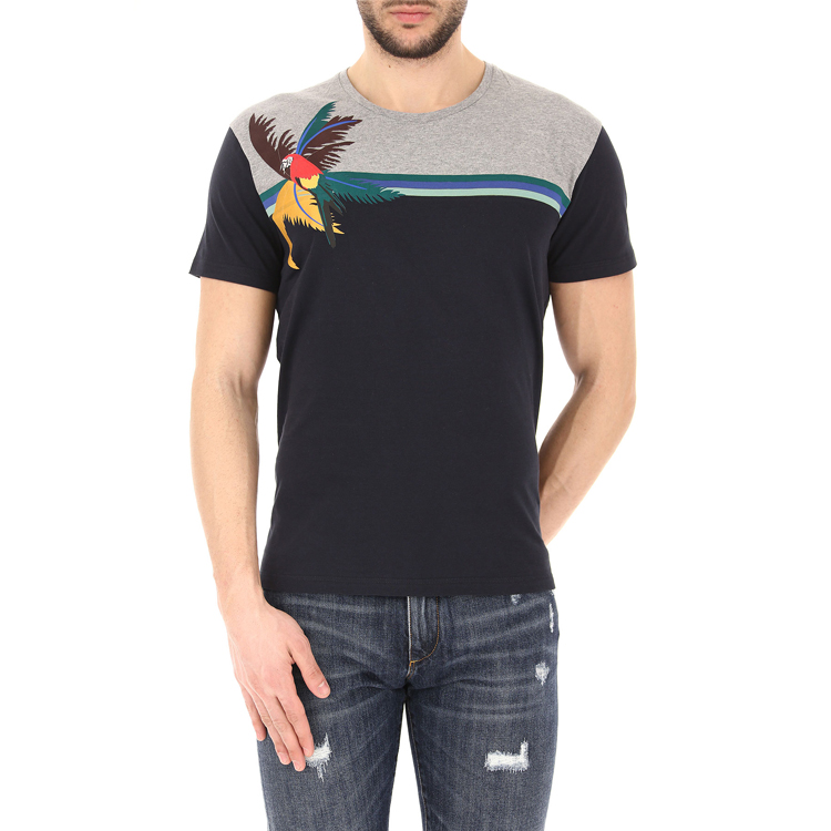 Lookbook Valentino Kaos Hitam Lengan Pendek Leher Bulat Motif Burung Nuri. MV3MG07V46R467