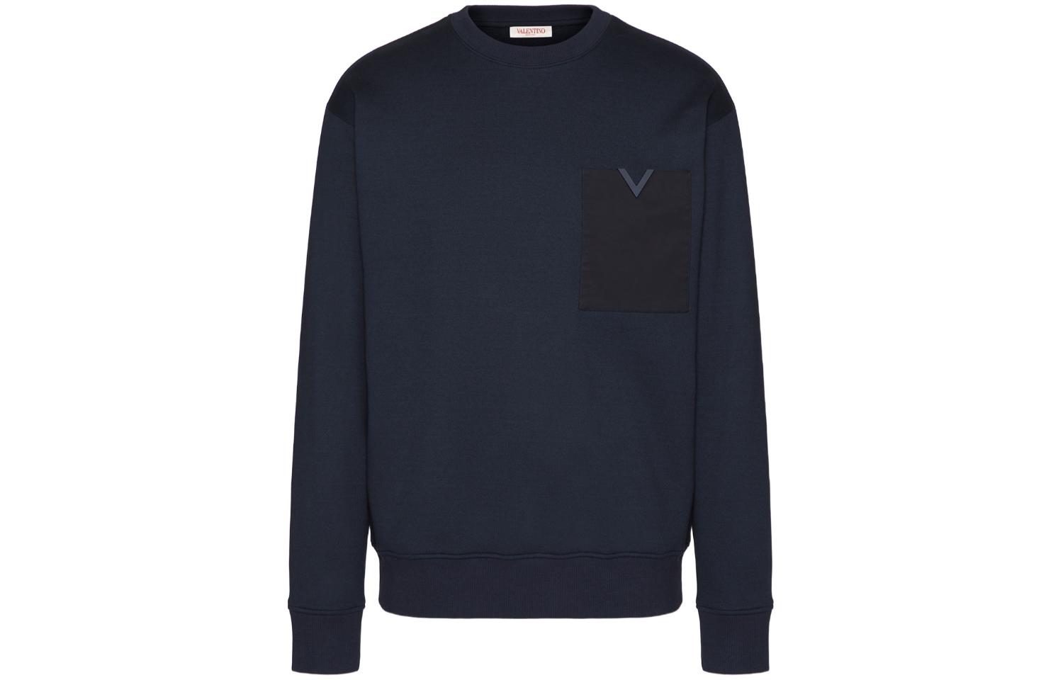 Valentino Patch Pocket Crewneck Long Sleeve Sweatshirt Navy Blue 4V3MF26W9Y5598