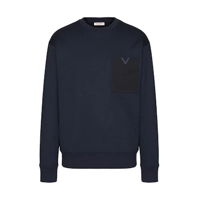 Valentino Patch Pocket Crewneck Long Sleeve Sweatshirt Navy Blue 4V3MF26W9Y5598