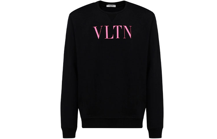 Valentino Pink Logo Print Crewneck Sweatshirt Black - UV3MF10G3TVMM8