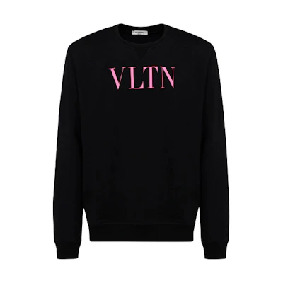 Valentino Pink Logo Print Crewneck Sweatshirt Black - UV3MF10G3TVMM8