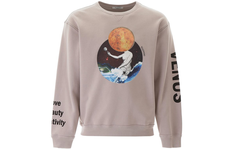 Valentino Planet Graphic Crewneck Pullover Sweatshirt Khaki Men’s Casualwear TV3MF09V60D18T
