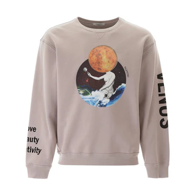 Valentino Planet Graphic Crewneck Pullover Sweatshirt Khaki Men’s Casualwear TV3MF09V60D18T
