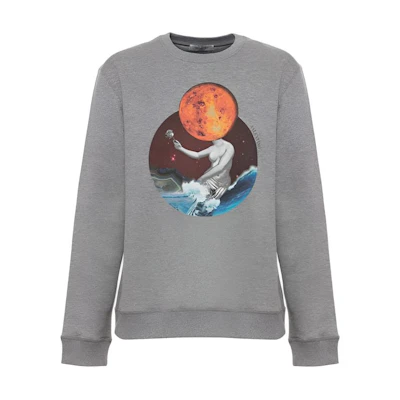 Valentino Planet Print Crewneck Pullover Sweatshirt Men’s Grey TV3MF09X60T18X