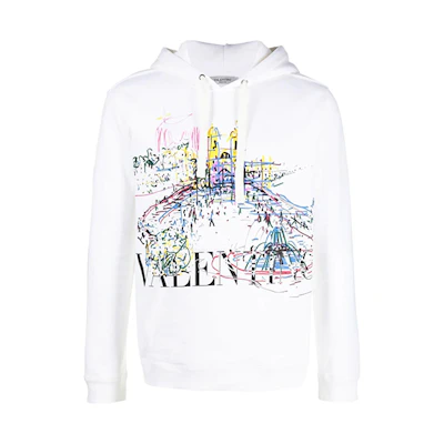 Valentino Printed Hoodie White Fashion Sweatshirt VMF14B7AEA1C
