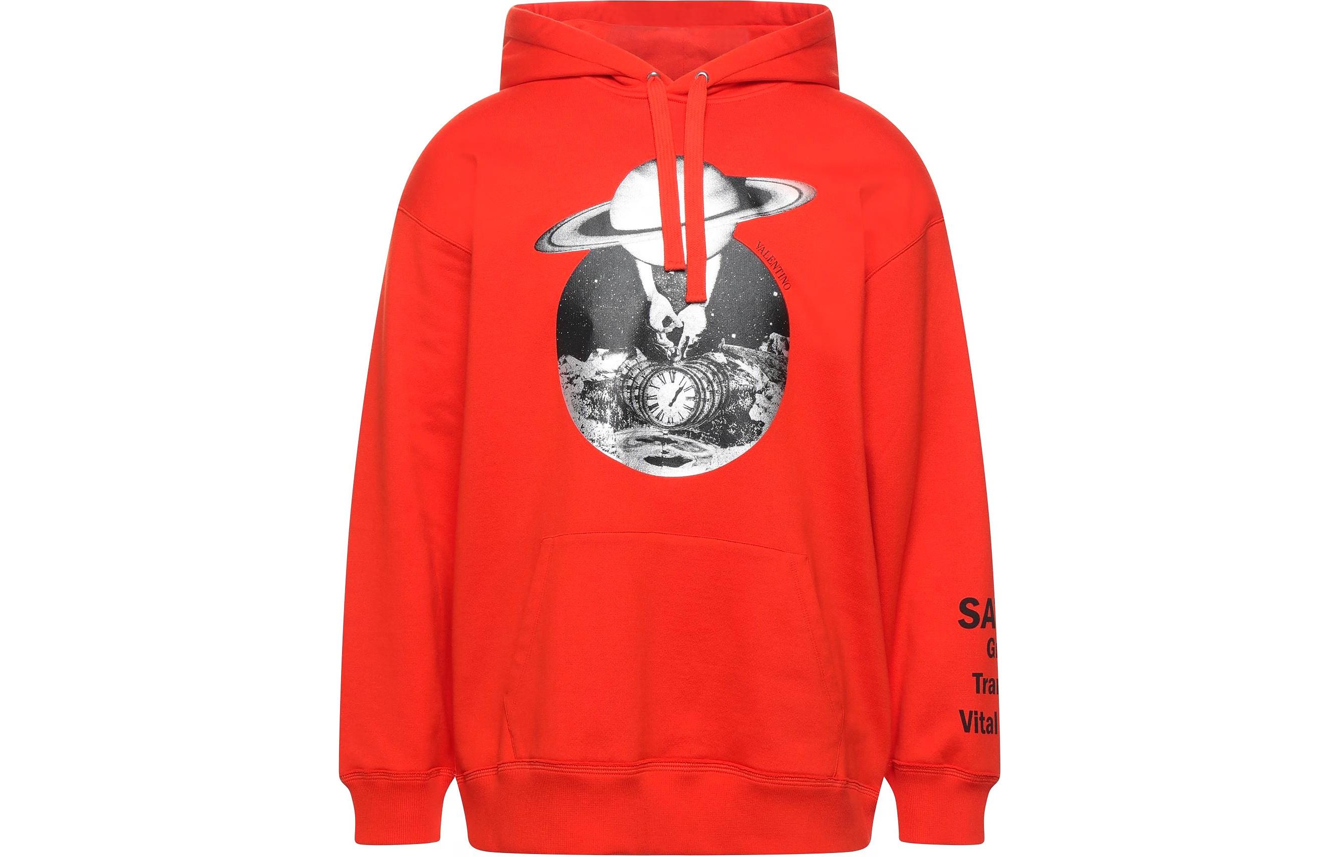 Valentino Red Cotton Graphic Print Loose Drawstring Hoodie 3MF09C60P-18R