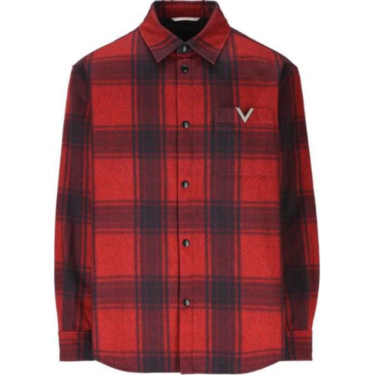 Valentino Red Plaid Collar Long-Sleeve Loose-Fit Jacket 5V3CIO06A8TWUM