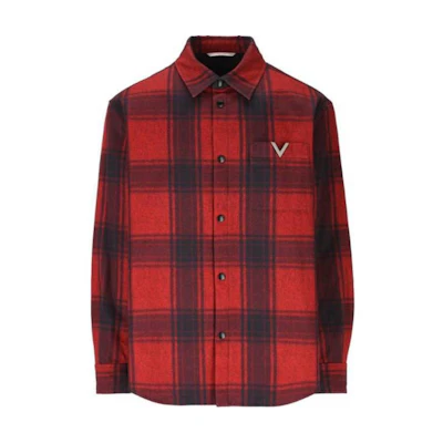 Valentino Red Plaid Collar Long-Sleeve Loose-Fit Jacket 5V3CIO06A8TWUM