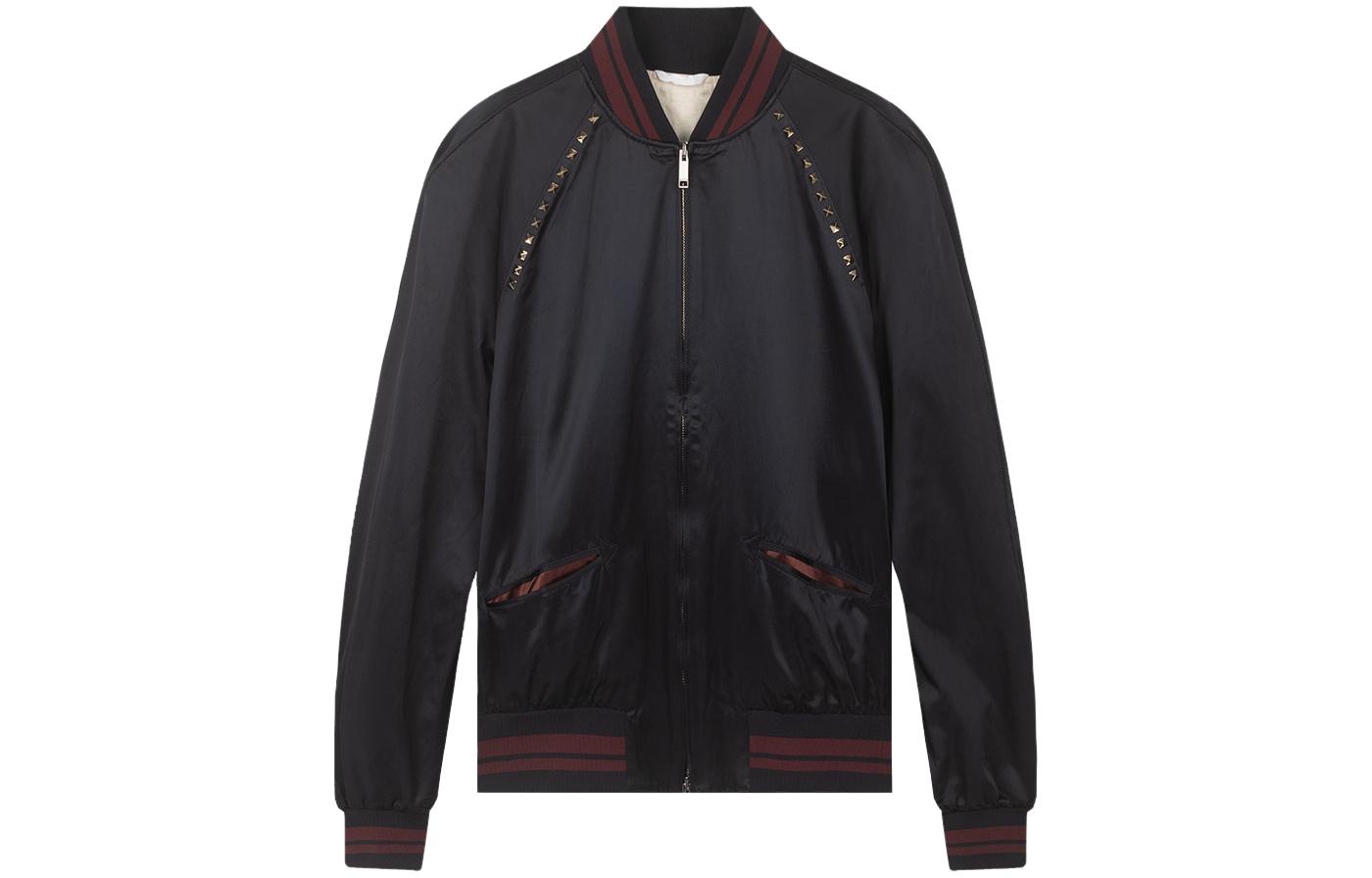 Valentino Rockstud Collar Bomber Jacket Black Casual Outerwear MV3CI0A72YD-598