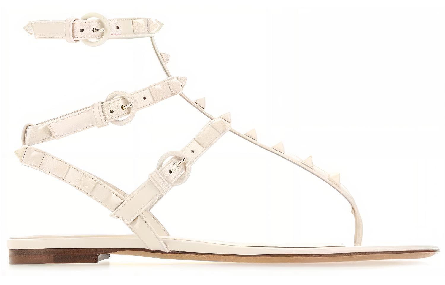 Order 華倫天奴 Valentino Rockstud T型綁帶一字式扣帶涼鞋 白色