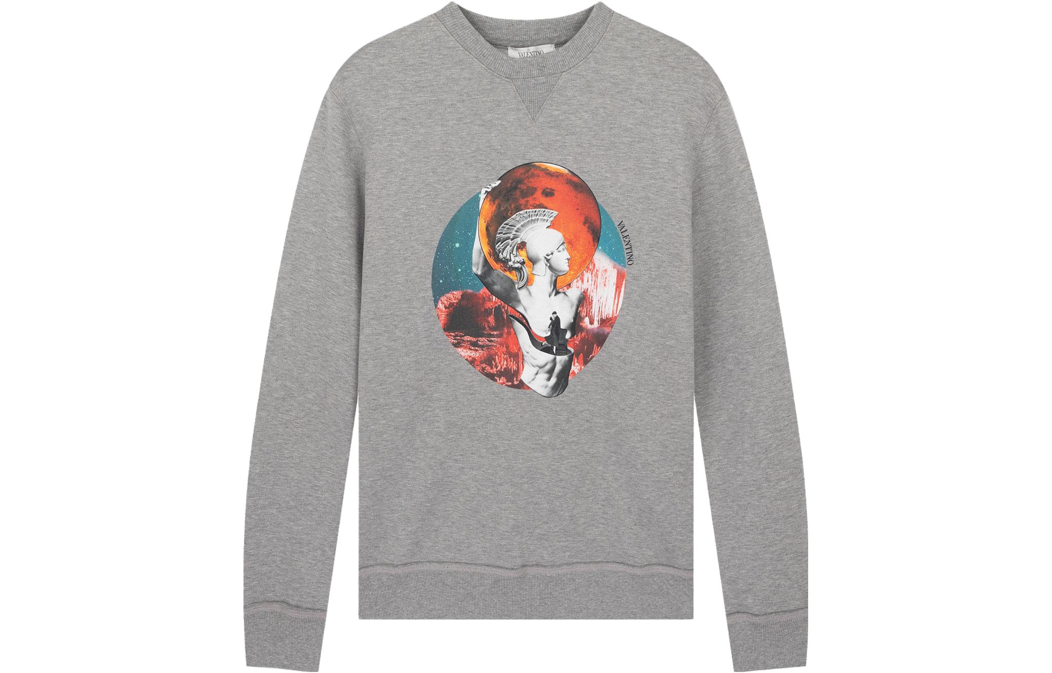 Valentino Sculpted Print Graphic Crewneck Sweatshirt Grey Men’s Casual Wear TV3MF09X60S-18M