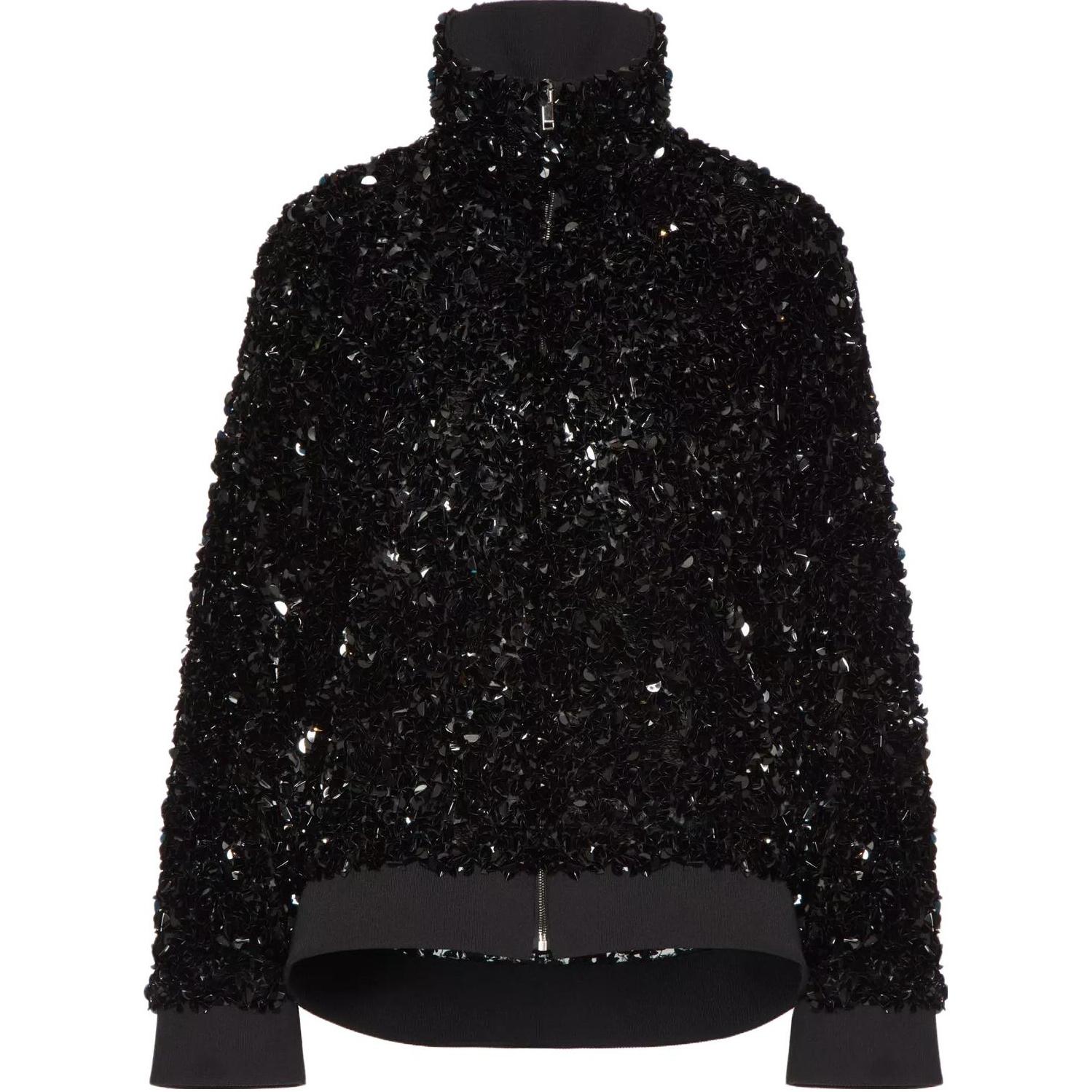 Valentino Sequin Zip-Up High Collar Jacket Black Long Sleeve VCIM328VG0NO