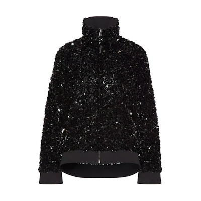 Valentino Sequin Zip-Up High Collar Jacket Black Long Sleeve VCIM328VG0NO