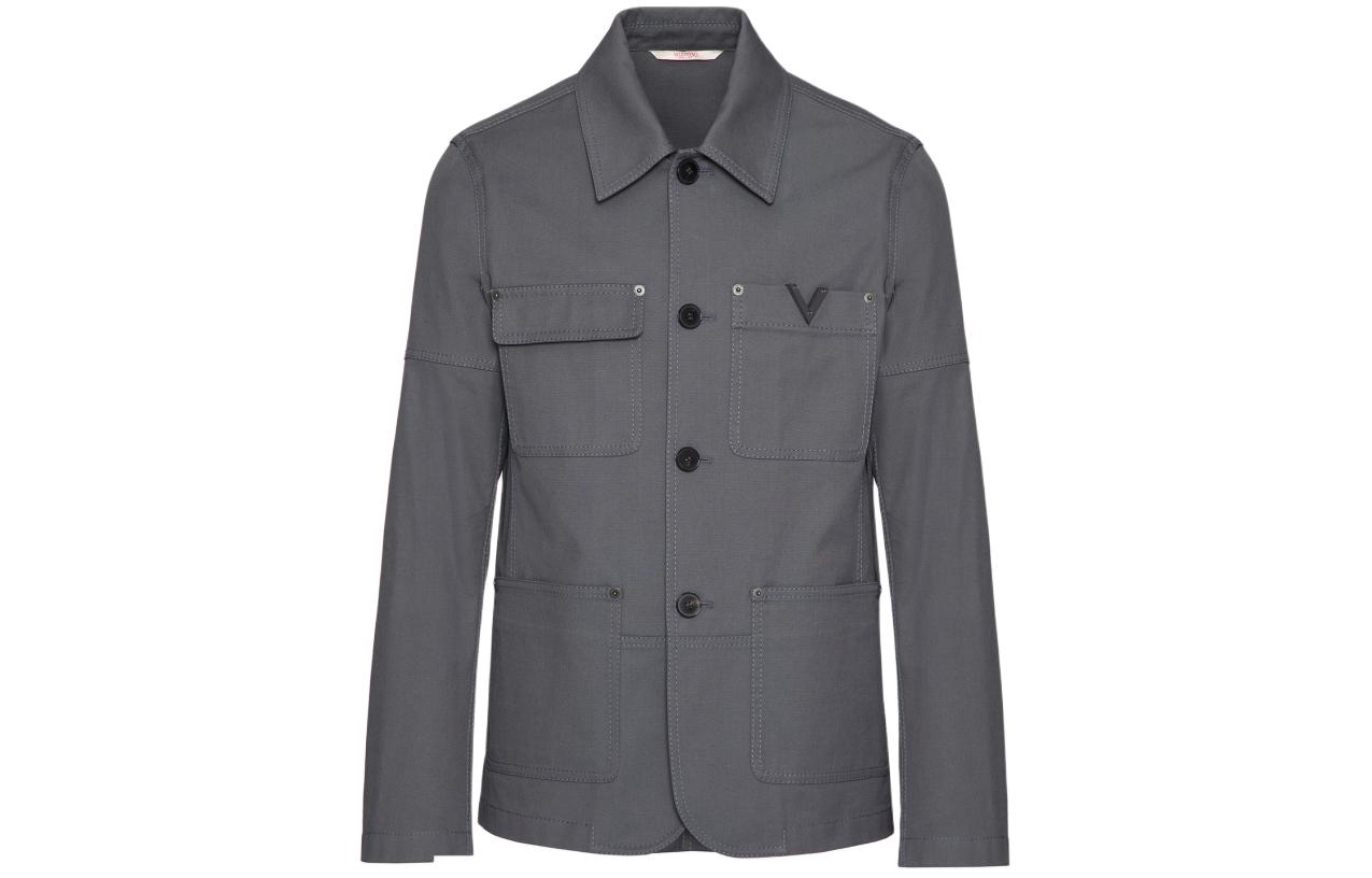 Valentino Slim-Fit Light Gray Jacket with Metal Logo FW24 Long Sleeve 5V3CJK009UA-093