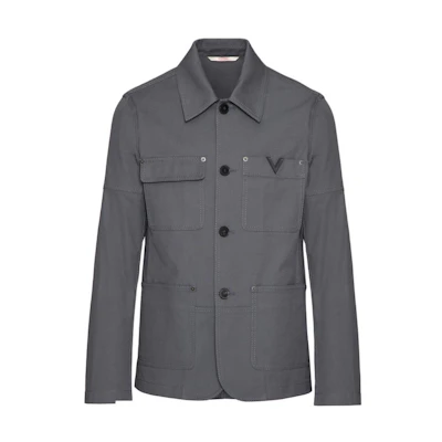 Valentino Slim-Fit Light Gray Jacket with Metal Logo FW24 Long Sleeve 5V3CJK009UA-093