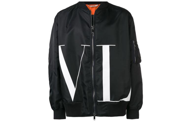 Valentino Solid Black Lettered Casual Jacket for Men RV3CIE05-MGV-DT9