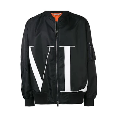Valentino Solid Black Lettered Casual Jacket for Men RV3CIE05-MGV-DT9