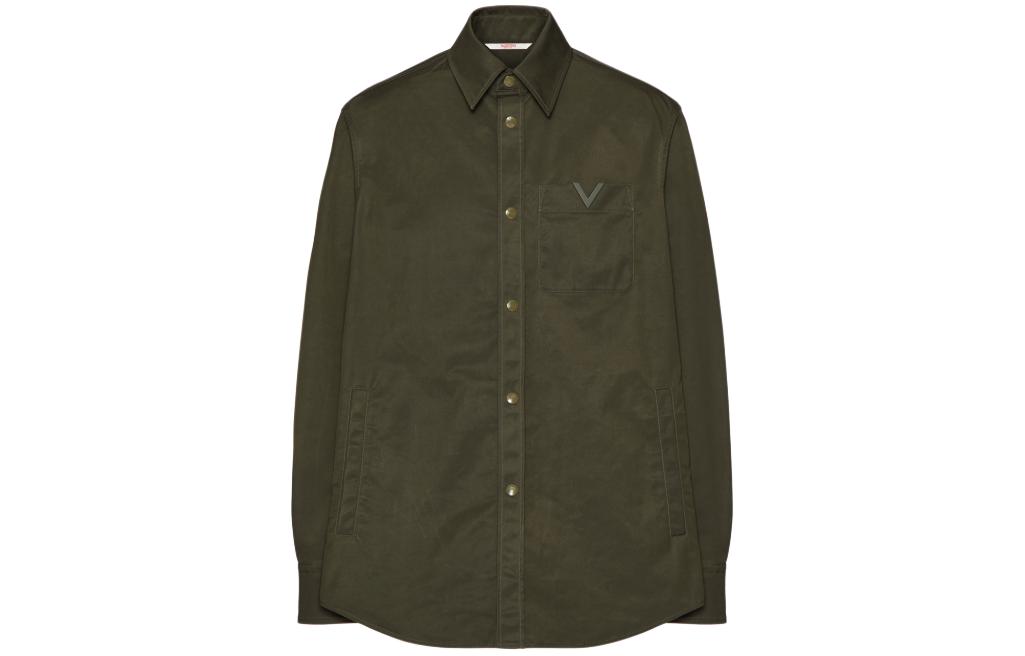 Valentino Solid Color Button-Up Green Long-Sleeve Jacket VCIA9ACKVL90