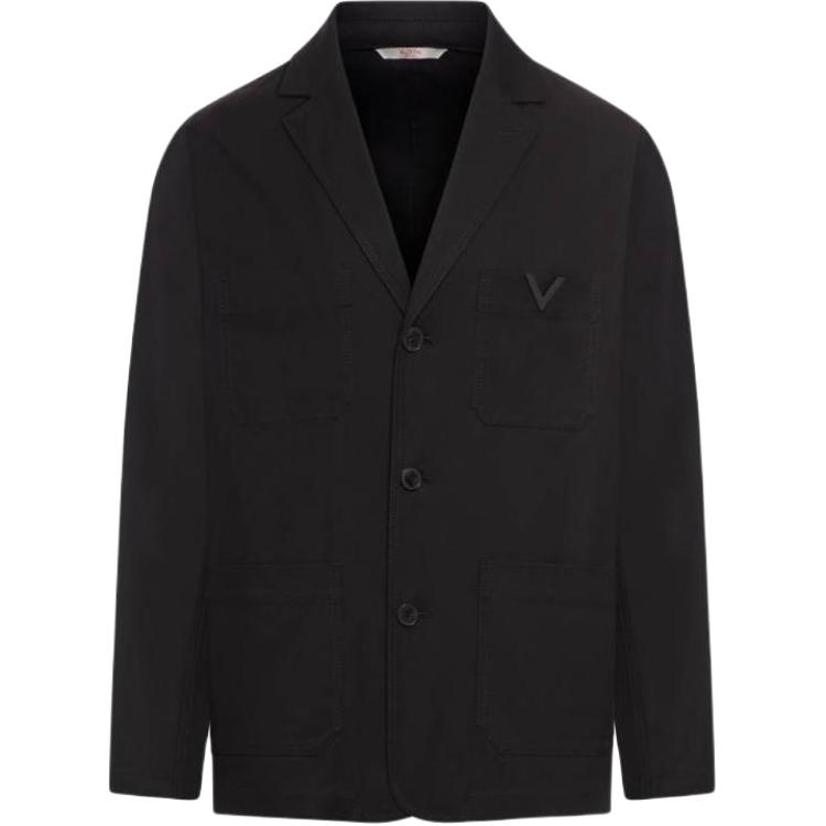 Valentino Solid Color Button-Up Long Sleeve Jacket Black 4V3CSJ319UA0NO