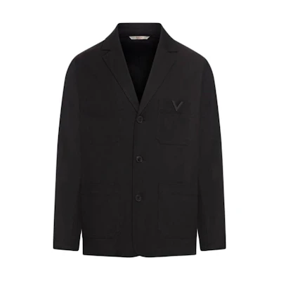 Valentino Solid Color Button-Up Long Sleeve Jacket Black 4V3CSJ319UA0NO