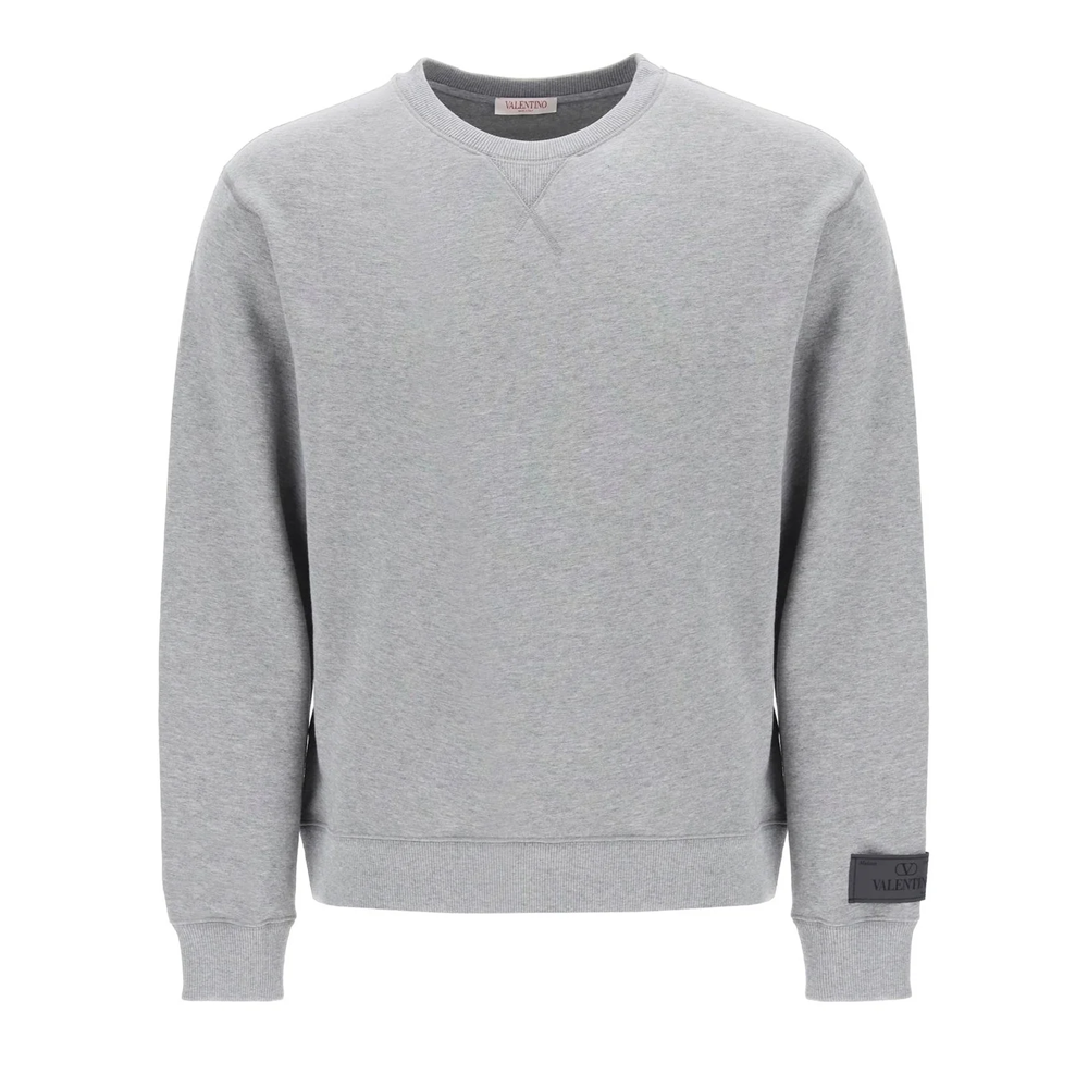 Valentino Solid Color Crewneck Pullover Long Sleeve Sweatshirt Men Gray 3V3MF03U9LA080