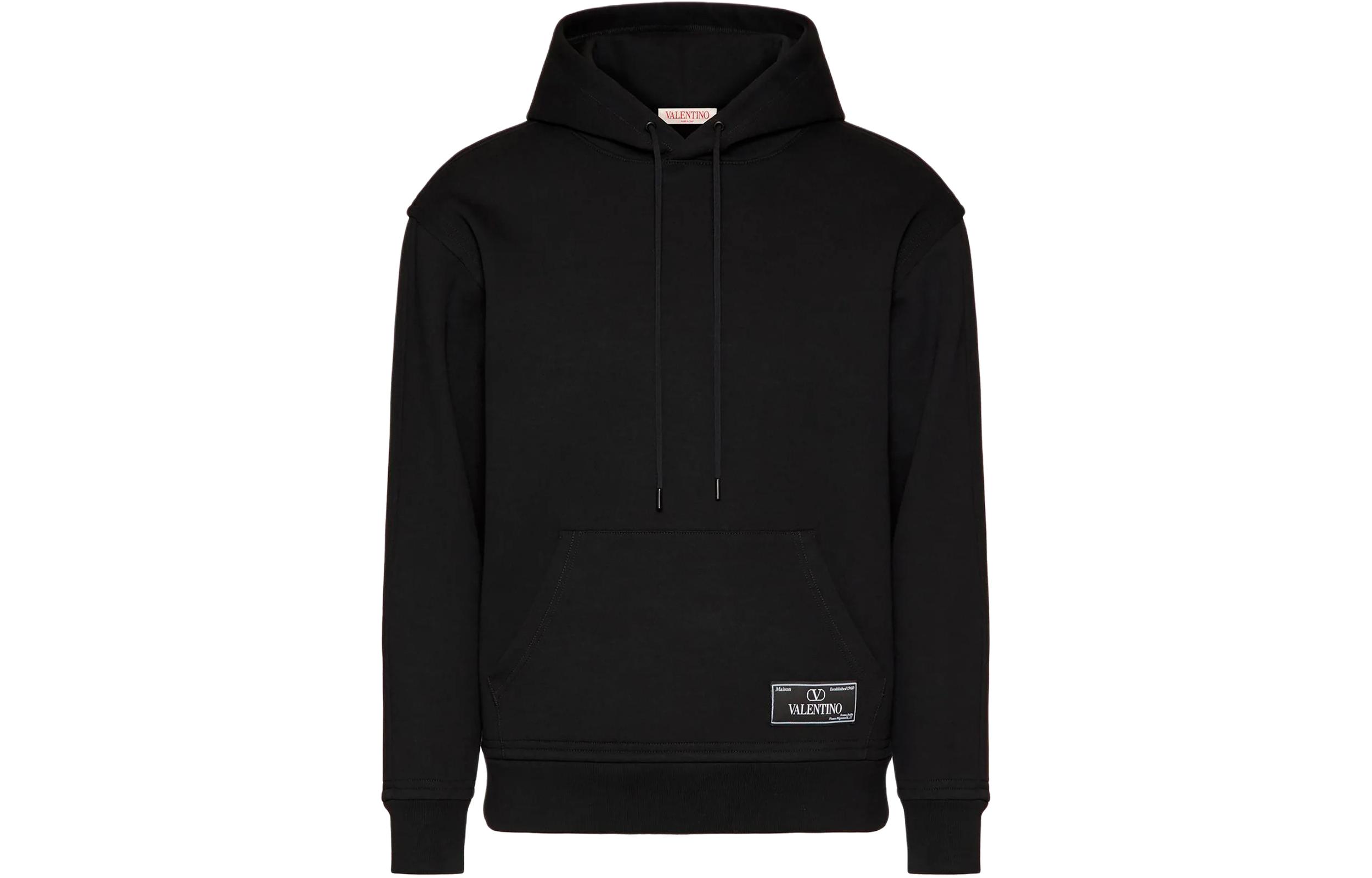 Valentino Solid Color Hoodie Black Long Sleeve Tailored Fit 3V3MF26L9K8598