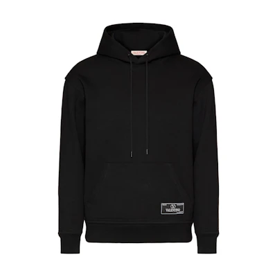 Valentino Solid Color Hoodie Black Long Sleeve Tailored Fit 3V3MF26L9K8598