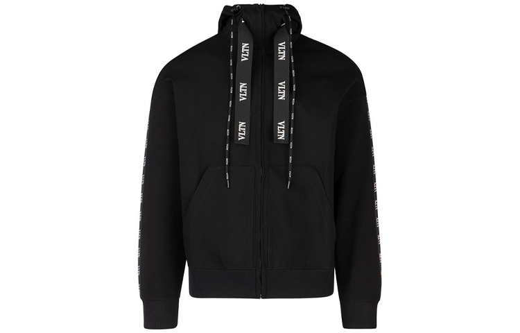 Valentino Solid Color Logo Zip Hoodie Jacket Black SV3MF04Q5HK0N0