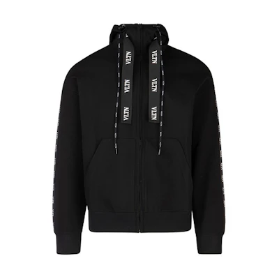 Valentino Solid Color Logo Zip Hoodie Jacket Black SV3MF04Q5HK0N0