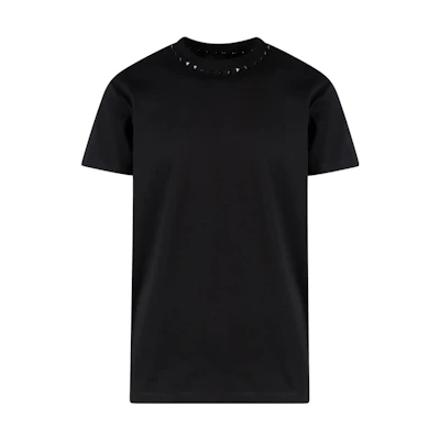 Valentino Solid Color Studded Round Neck T-Shirt FW22 Black Tee 3V3MG08X959-0NO