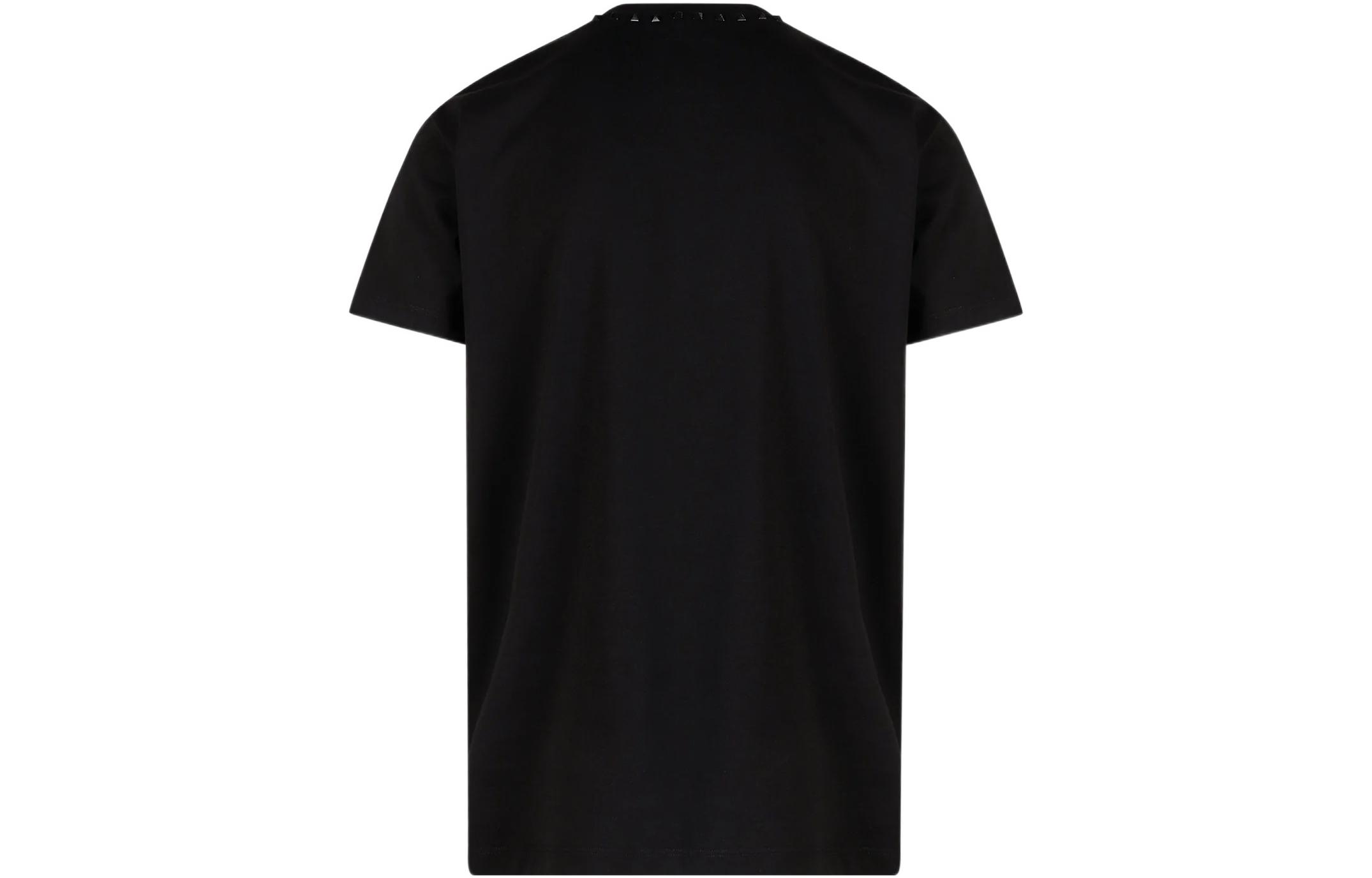 Lookbook Valentino Kaos Leher Bulat Warna Solid Studded FW22 Hitam Tee 3V3MG08X959-0NO