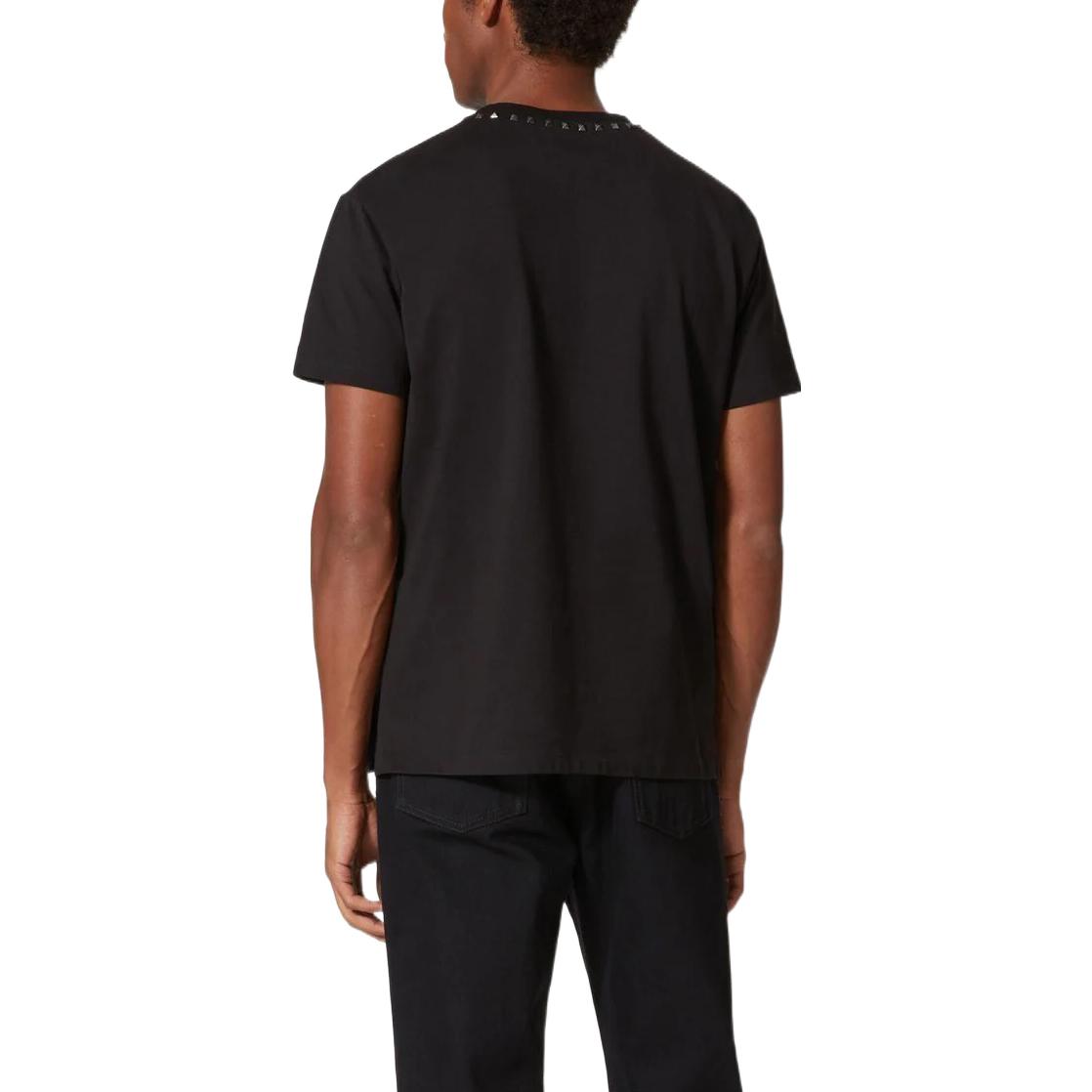 Purchase Valentino Kaos Leher Bulat Warna Solid Studded FW22 Hitam Tee 3V3MG08X959-0NO