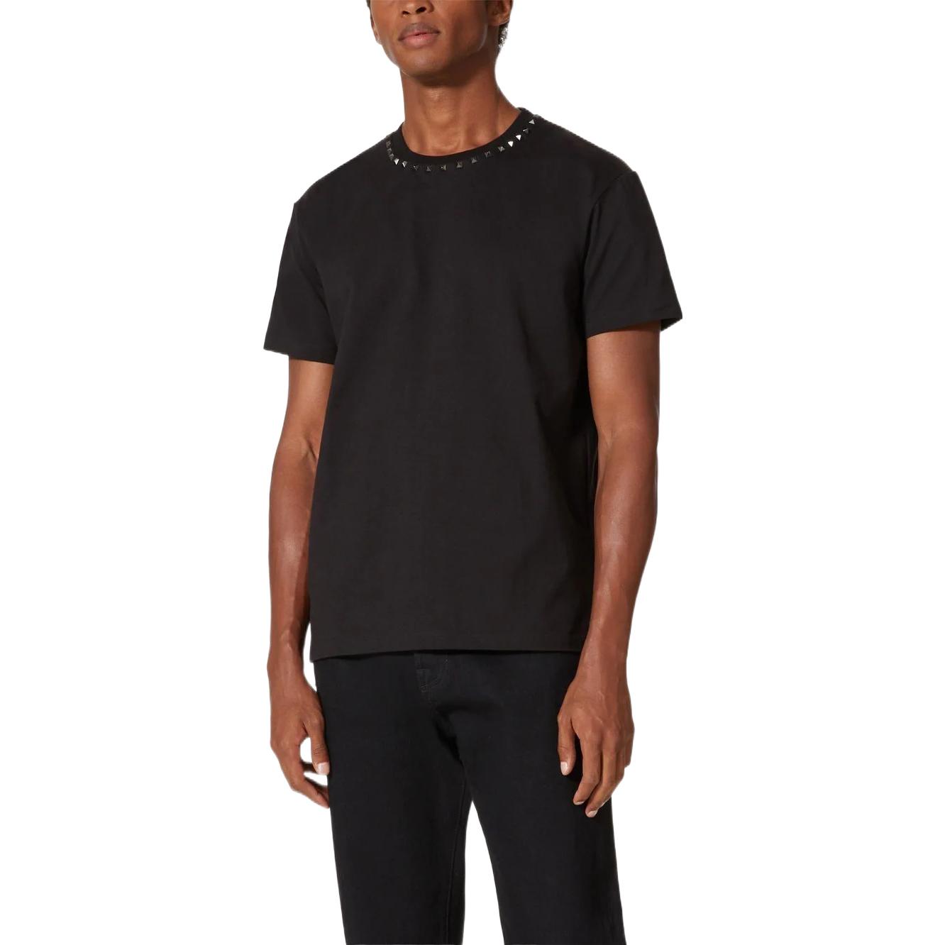 Details for Valentino Kaos Leher Bulat Warna Solid Studded FW22 Hitam Tee 3V3MG08X959-0NO