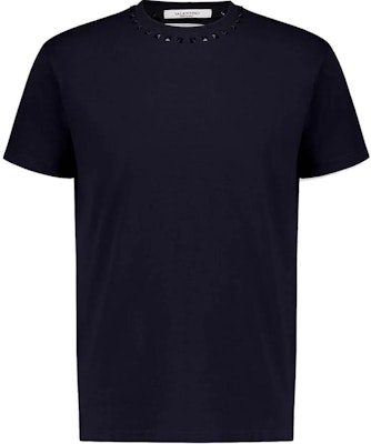 발렌티노 남성 네이비 블루 슬림핏 반팔 크루넥 티셔츠 4V3MG08X959598 Buy 발렌티노 남성 네이비 블루 슬림핏 반팔 크루넥 티셔츠 4V3MG08X959598