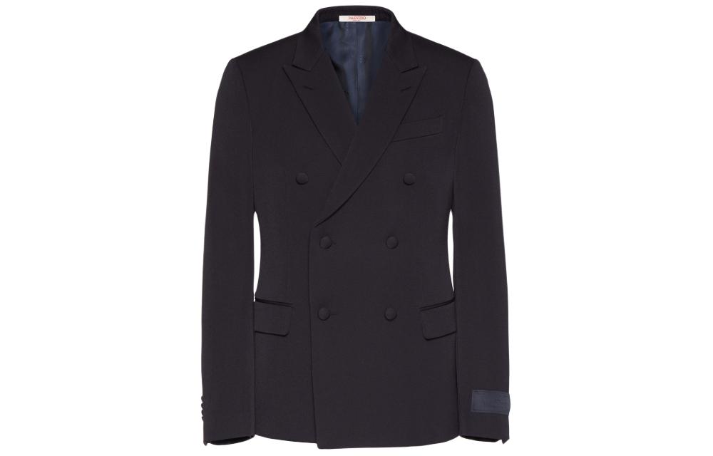 Valentino Solid Double-Breasted Long Sleeve Jacket - Navy Blue VCES059G5598