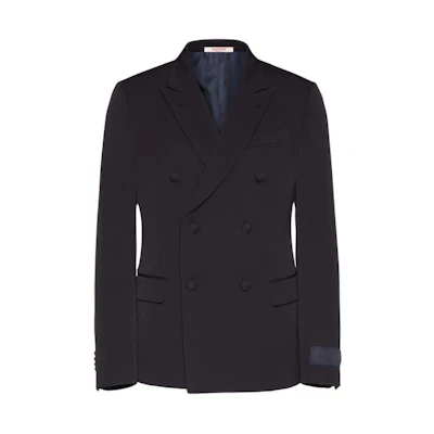 Valentino Solid Double-Breasted Long Sleeve Jacket - Navy Blue VCES059G5598
