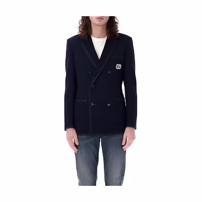 Valentino Solid Double-Breasted Navy Blue Jacket 24P4V3CEE61911