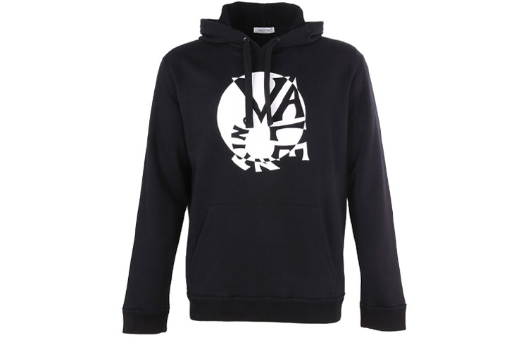 Valentino Solid Letter Print Hoodie Black RV3MF00UVQG0N0