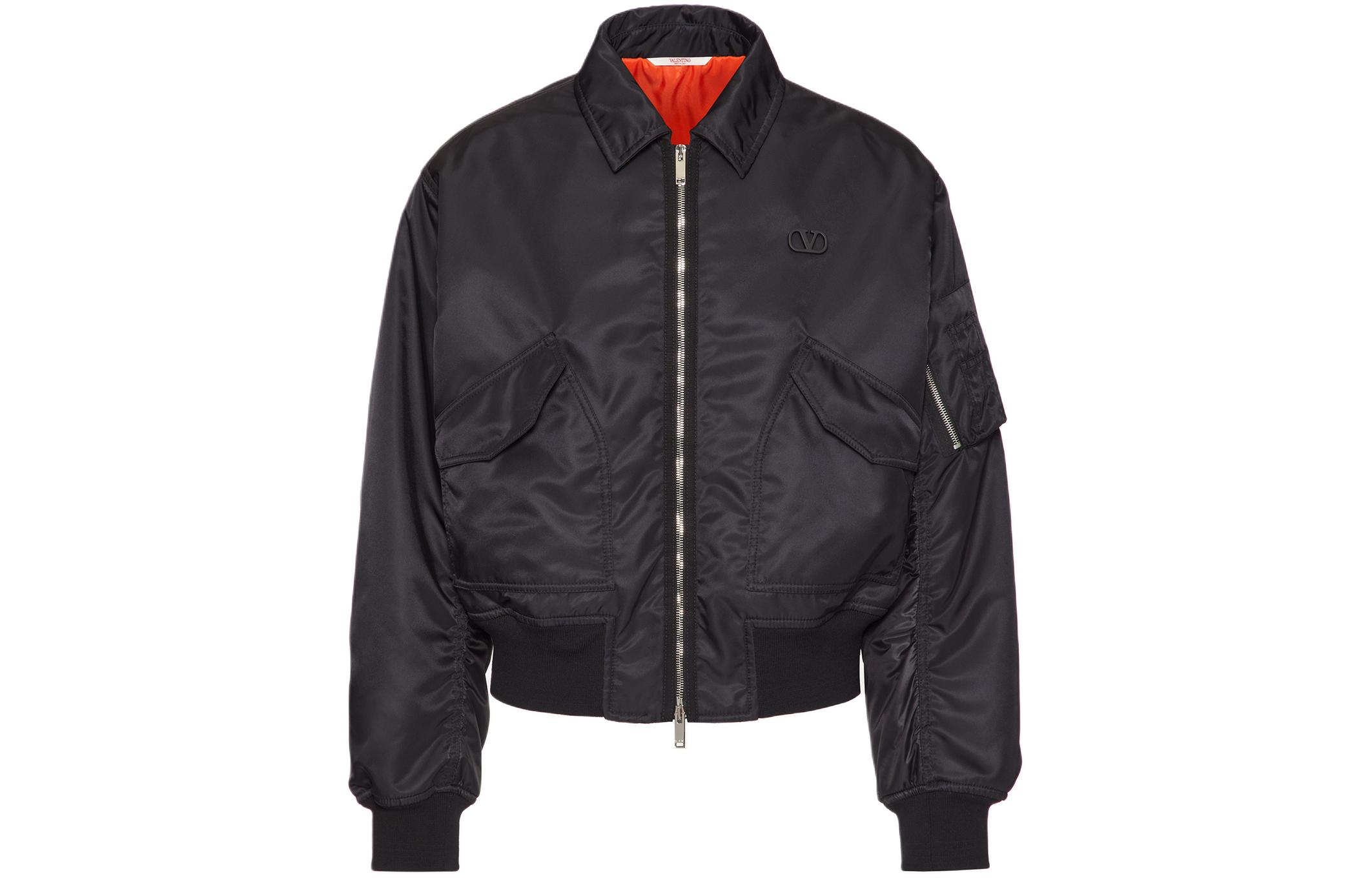 Valentino Solid Logo Zip-Up Long Sleeve Jacket Black VCIM979F70NA