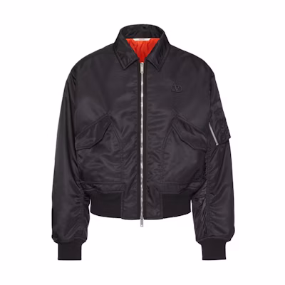 Valentino Solid Logo Zip-Up Long Sleeve Jacket Black VCIM979F70NA